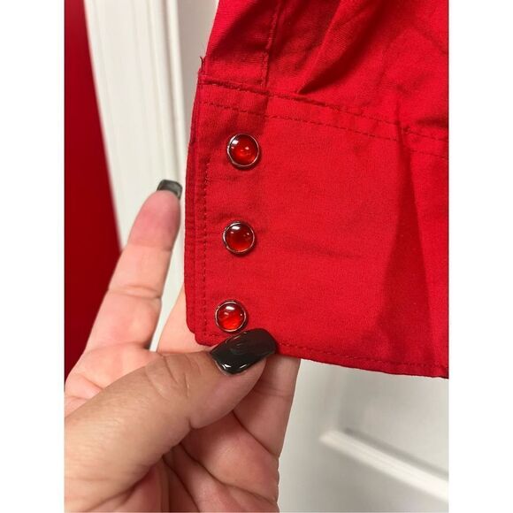 Rodeo Carte Red Pearl Button Snap Embroidered Button Down Shirt sz L EUC - Picture 5 of 7